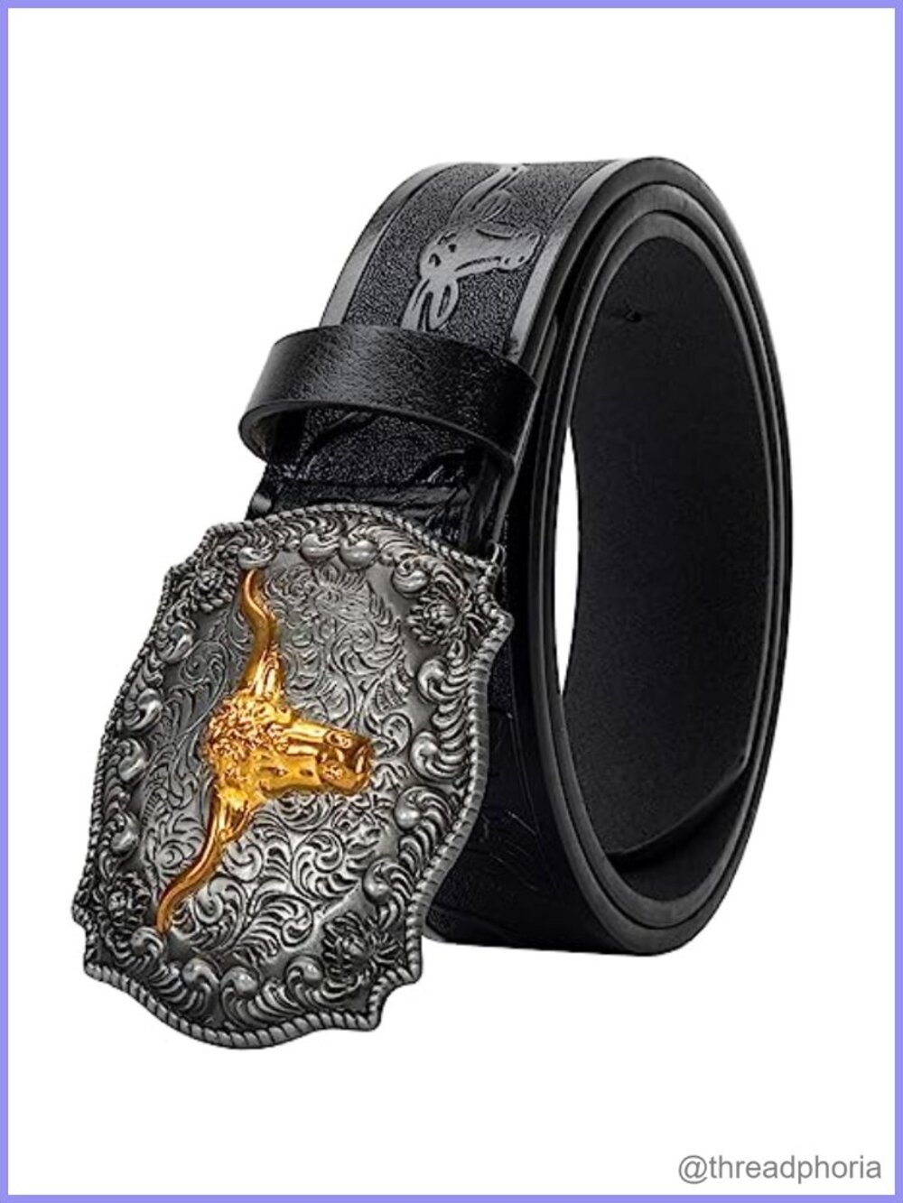 Western Cowboy PU Leather Belt Floral Engraved Buckle Jeans